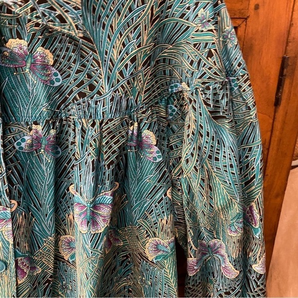 Vintage butterfly bubble sleeve button up casual blouse shirt top large 12 80s - Picture 8 of 8